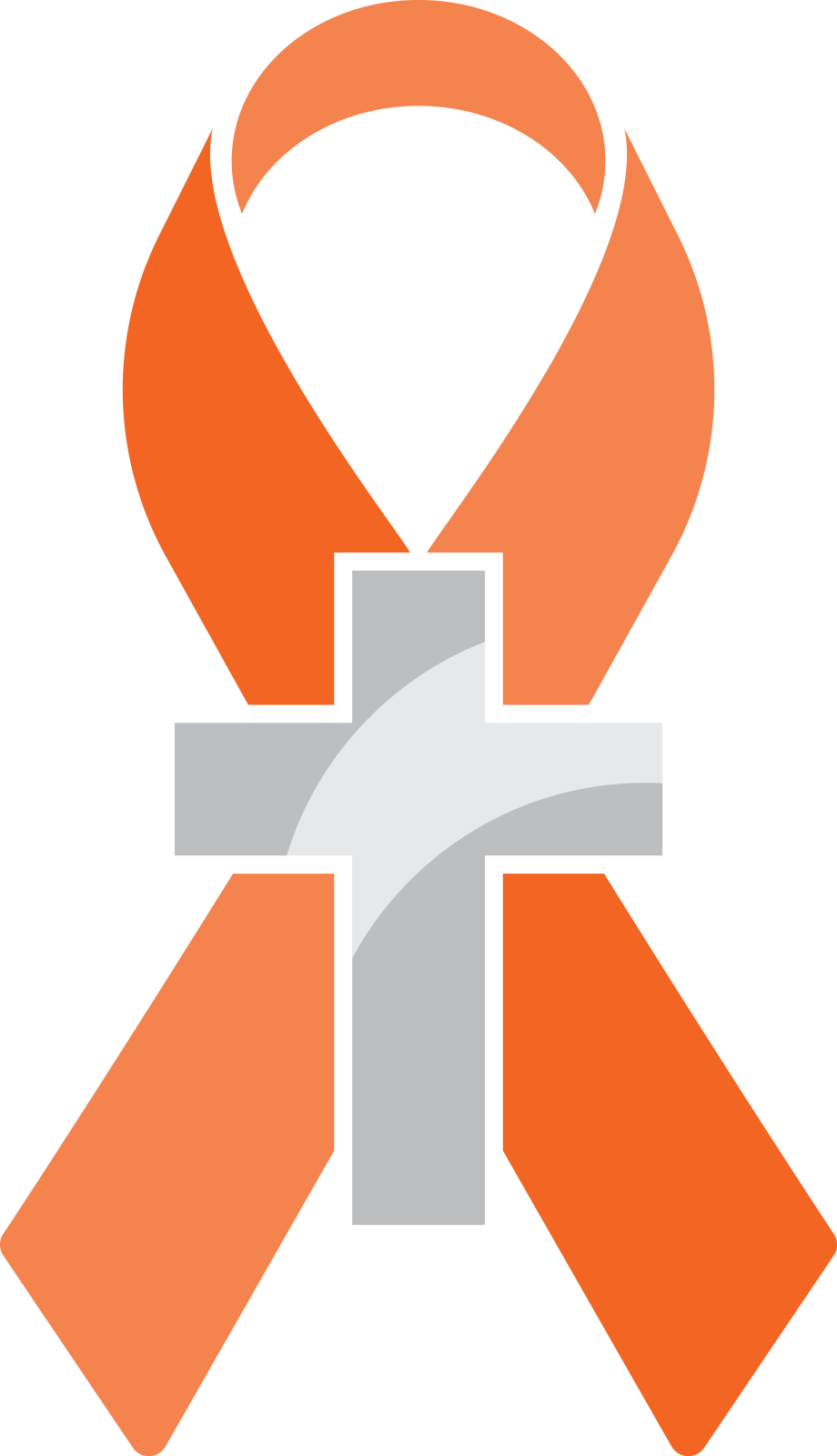 an orange ribbon with a cross on it