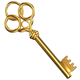 a golden key on a white background