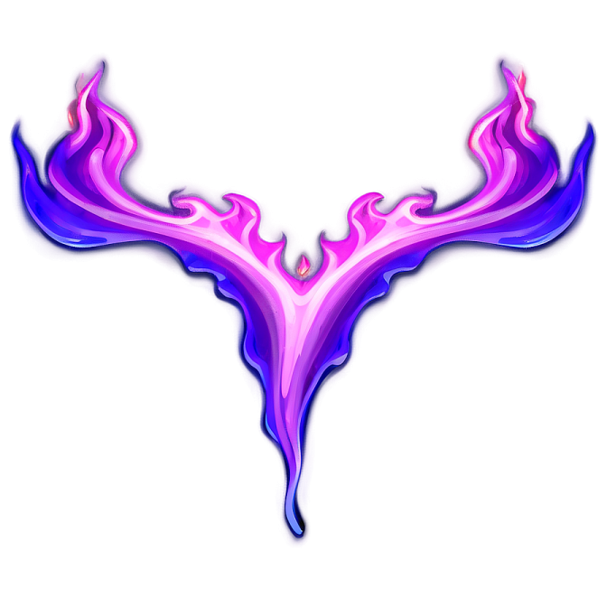 a pink and blue deer's horns with flames