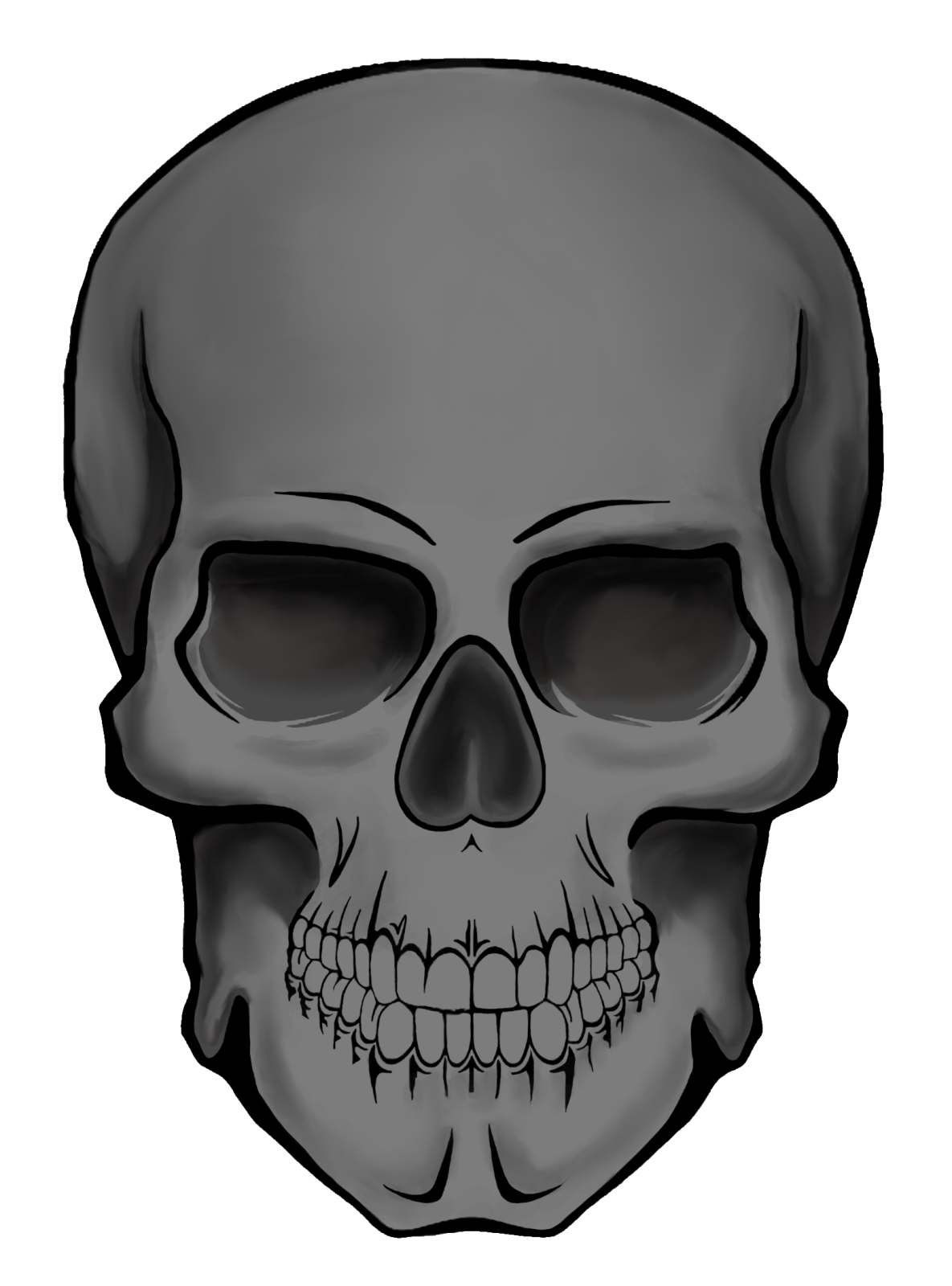 a black and white skull on a white background