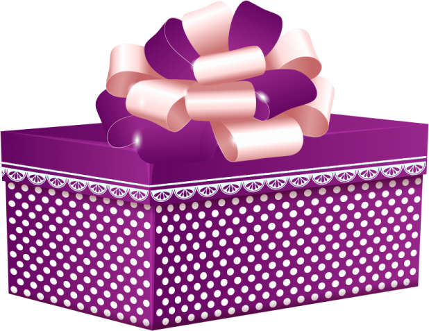 a purple and white gift box with a bow