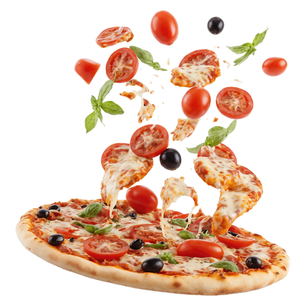 a slice of pizza falling into the air
