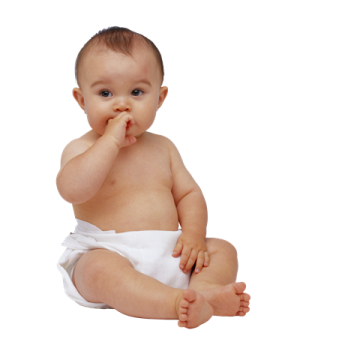 a baby sitting on the floor with his finger in his mouth