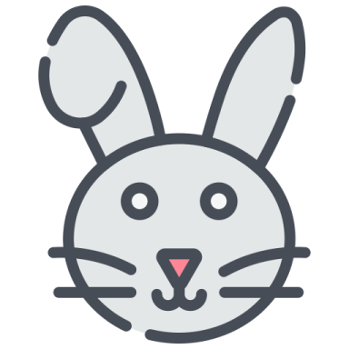 a rabbit face with a pink nose