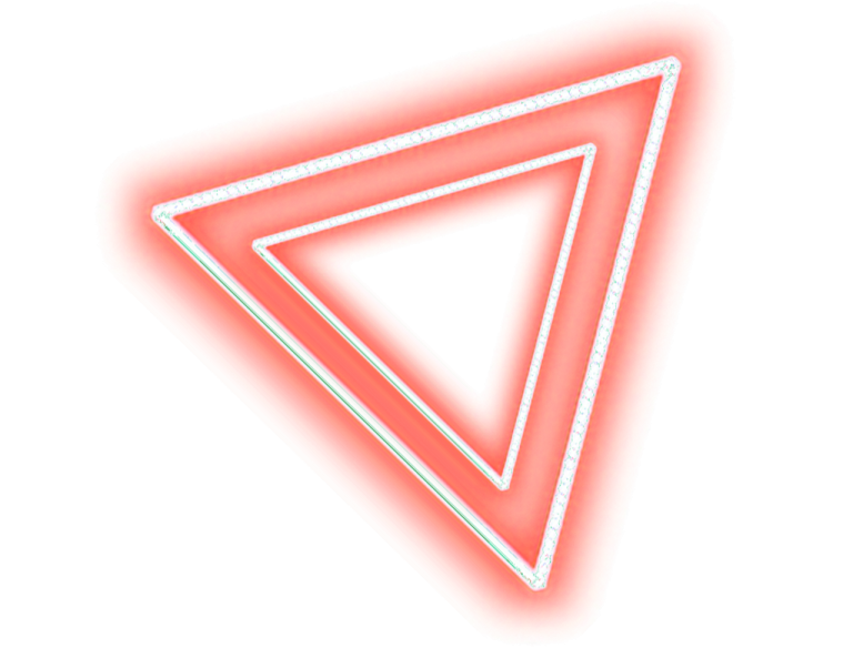 a triangle shaped neon sign on a white background