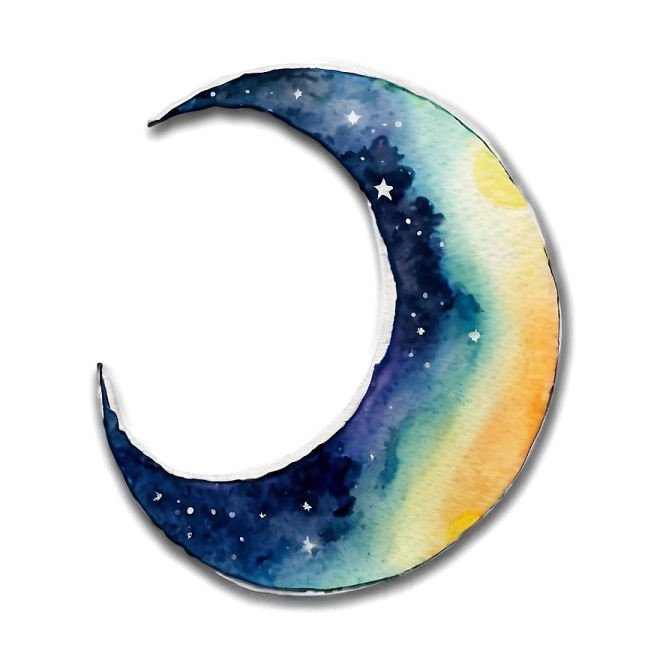 a watercolor painting of the moon and stars