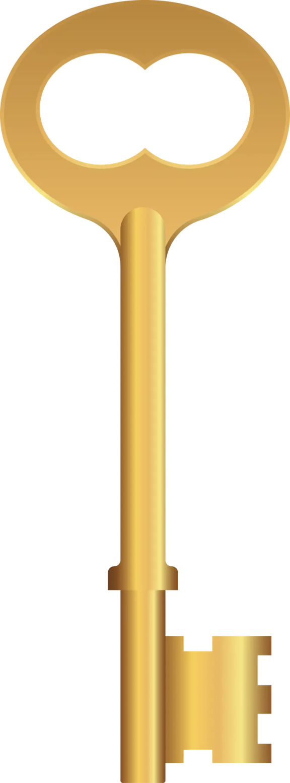 a golden key on a white background