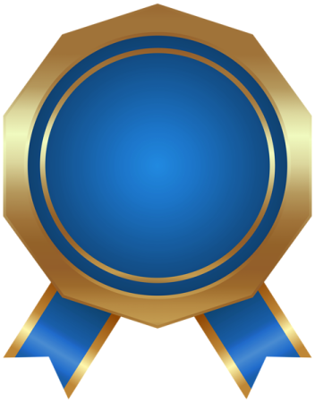 a blue and gold medal