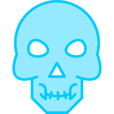 a blue skull with an open mouth