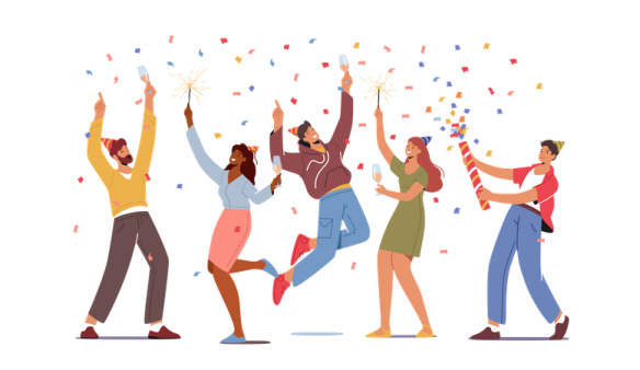 a group of people celebrating with contros