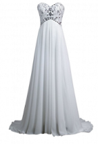 a white wedding dress with flowers on the back