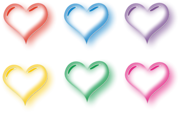 a set of colored heart shapes