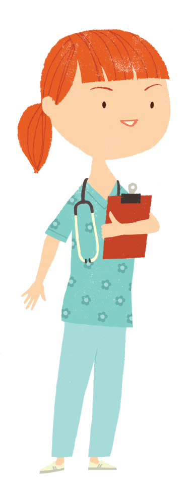 an illustration of a woman in scrubs holding a clipboard