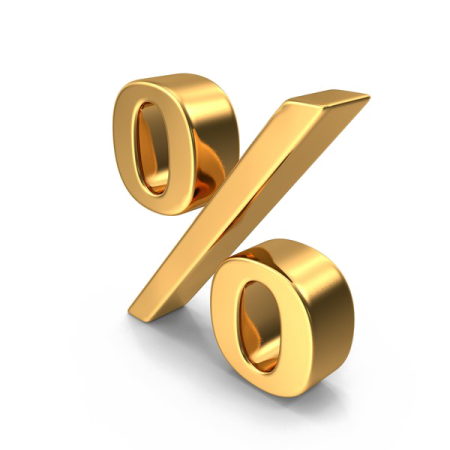 a gold percentage sign on a white background