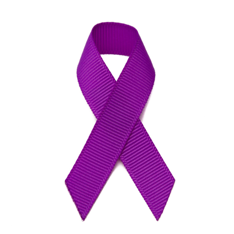 a purple ribbon on a white background