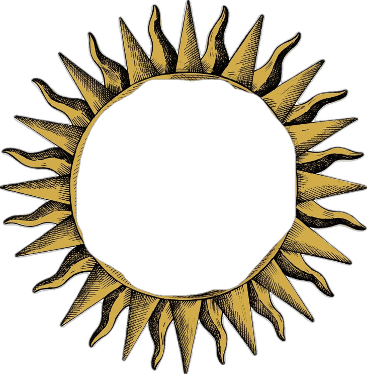 a black and white drawing of a sun