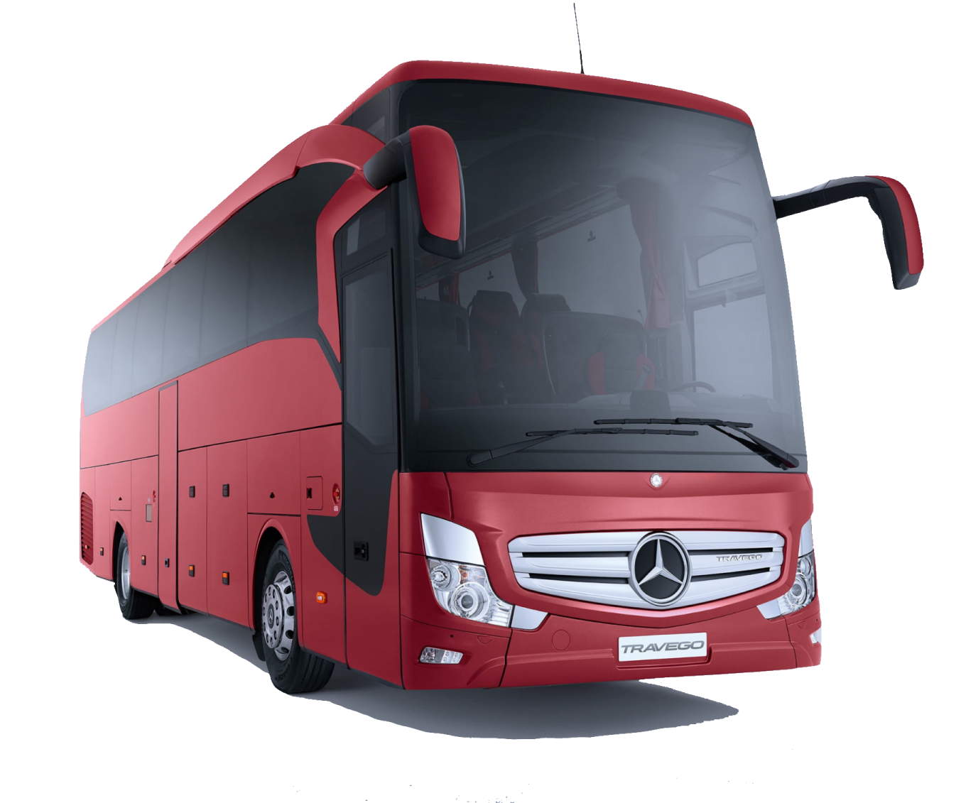 a red bus parked in front of a white background