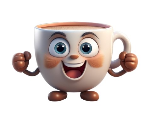 a cartoon coffee cup with arms and legs