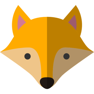 a fox head with black eyes