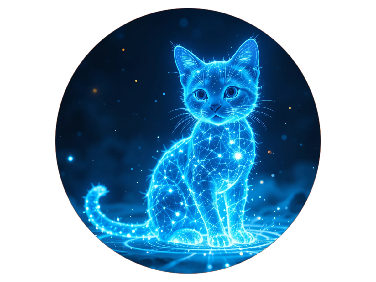 a blue cat sitting in the middle of a circle