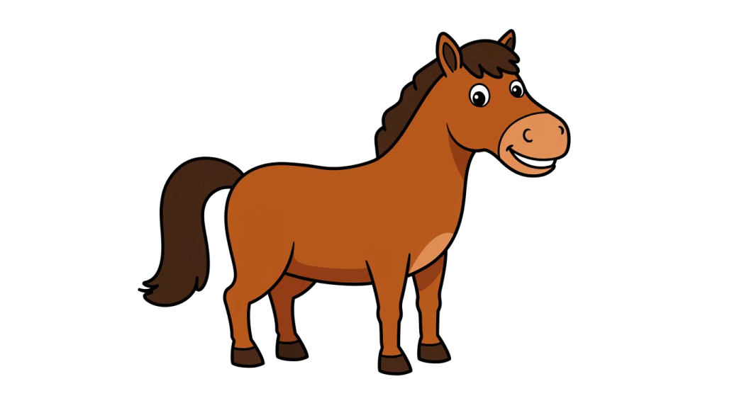 a brown horse standing on a white background
