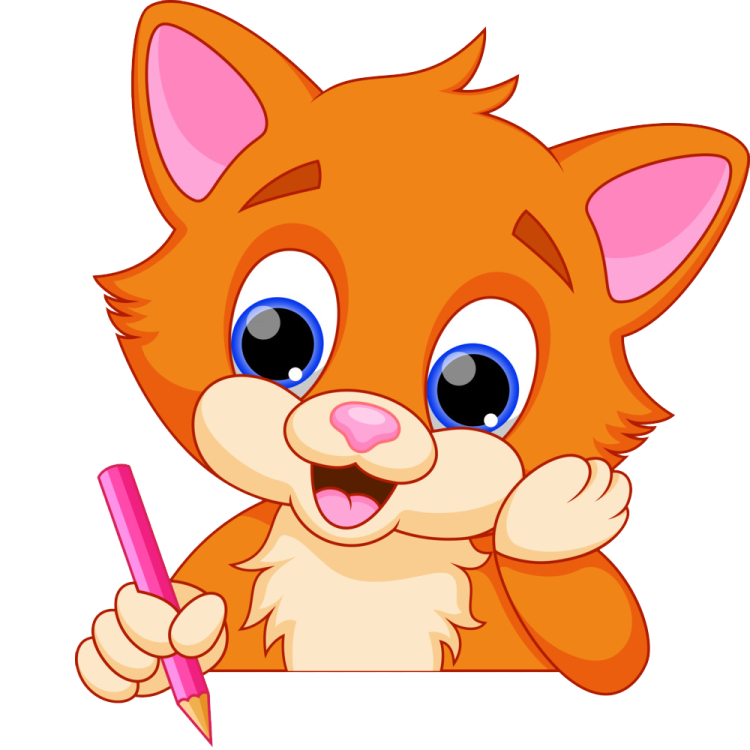 a cartoon cat holding a pencil and pointing at it