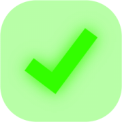 a black tick icon on a white background