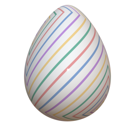 a white egg with colorful stripes on it