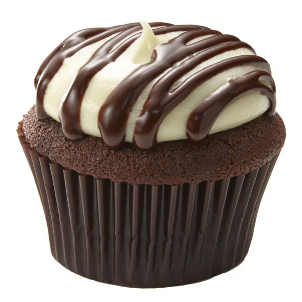 a chocolate cupcake with white frosting on top
