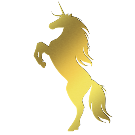 a golden unicorn silhouetted on a white background