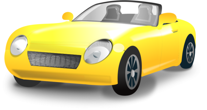 a yellow car on a white background