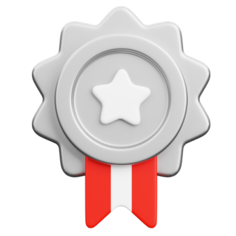 a silver seal with a red ribbon around it