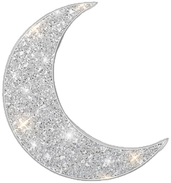 an image of a silver crescent with sparkling lights
