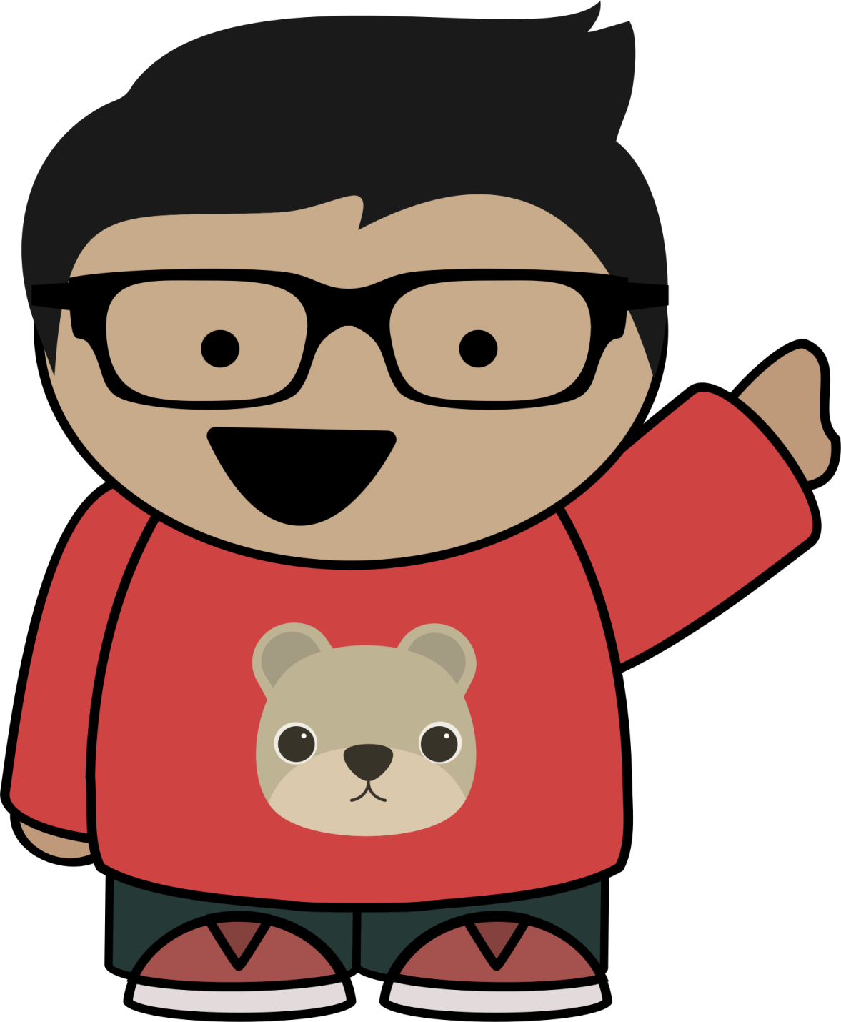a cartoon character with glasses and a red shirt
