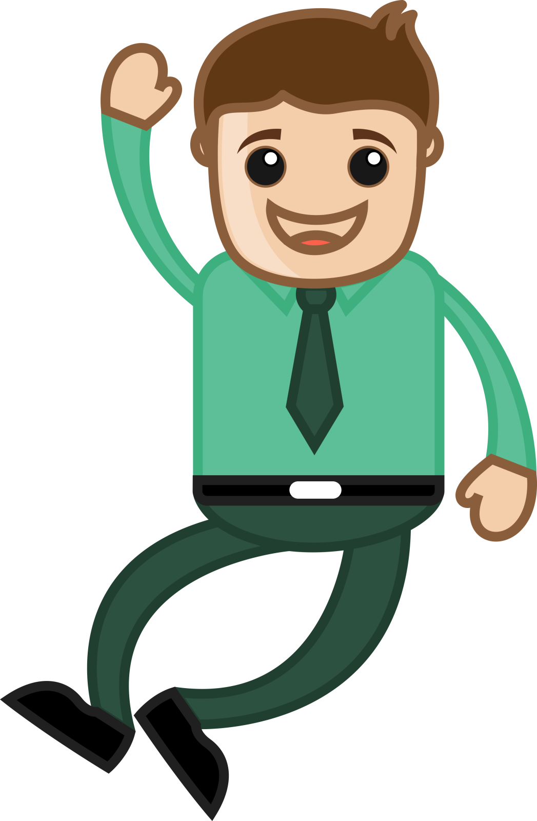 a man in a green shirt and tie jumping