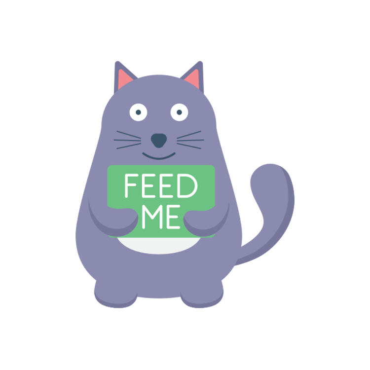 a cat holding a sign that says fed me