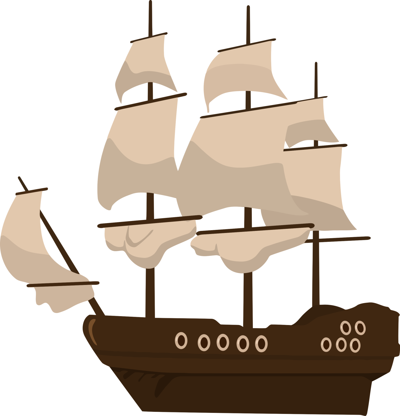 a pirate ship with sails
