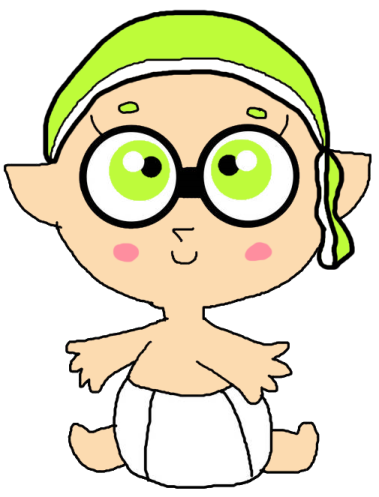 a cartoon girl with green hair and glasses