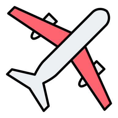 a red and white airplane icon