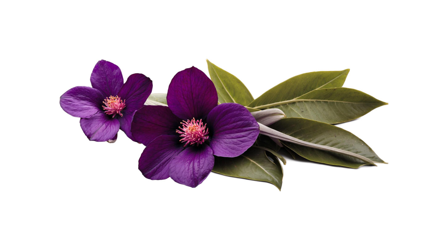 two purple flowers on a white background