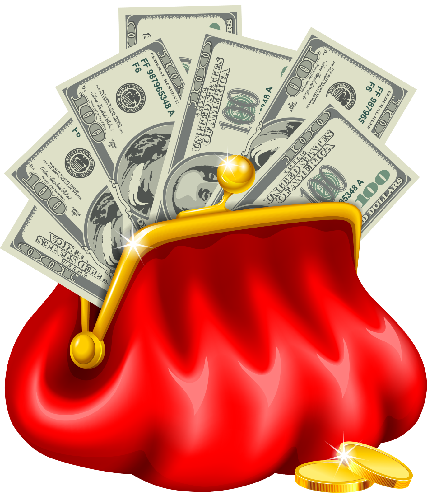 a red purse filled with money