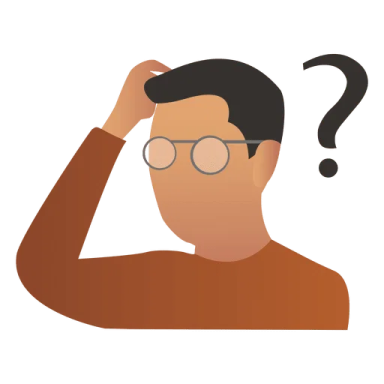 a man with glasses and a question sign