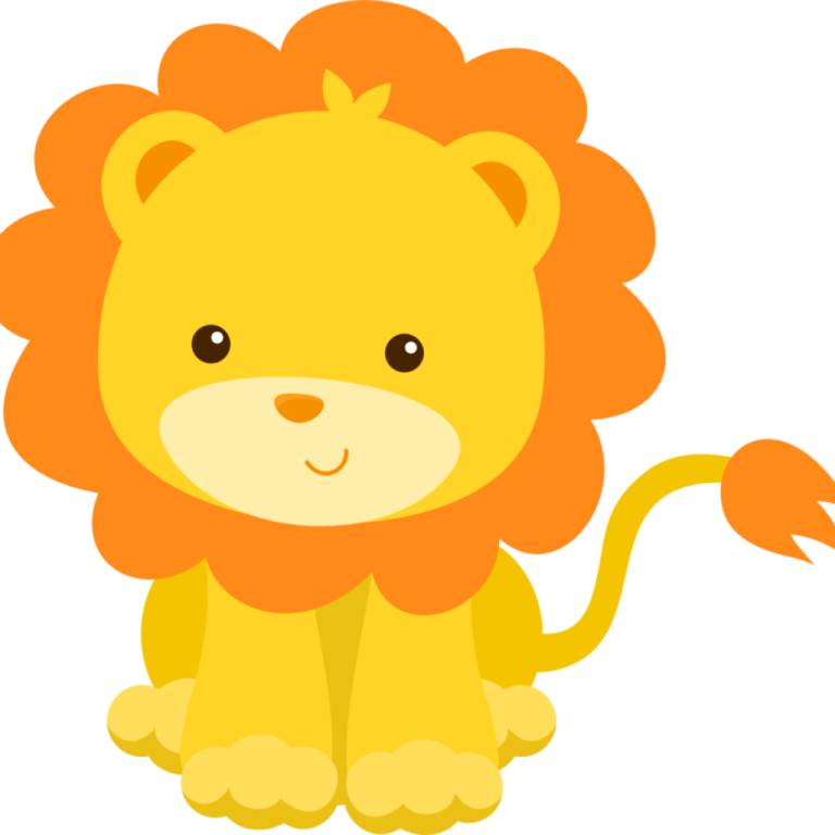 a cartoon lion sitting down on the ground