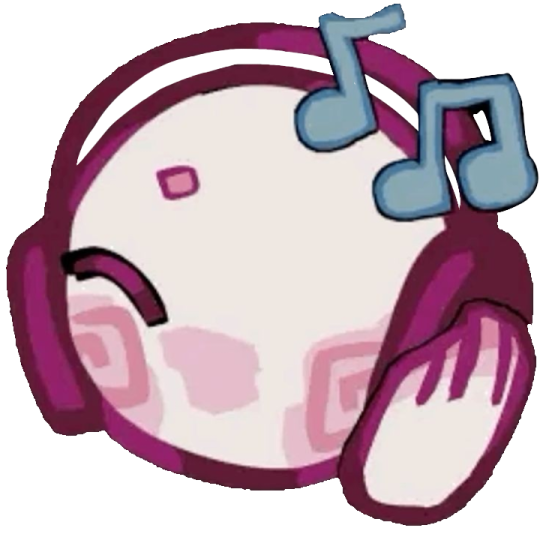 a cartoon character with headphones and music notes