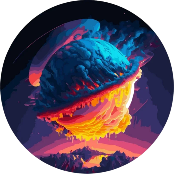 an illustration of a volcano in the sky