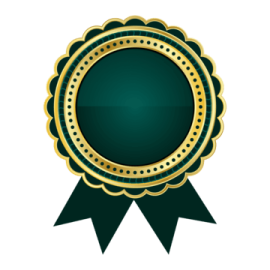 a gold medal with a green ribbon around it