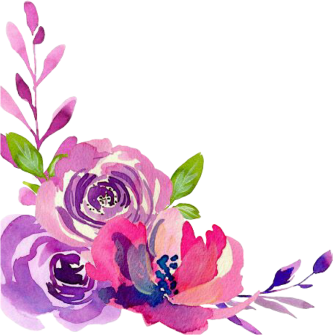 a watercolor painting of pink and purple flowers