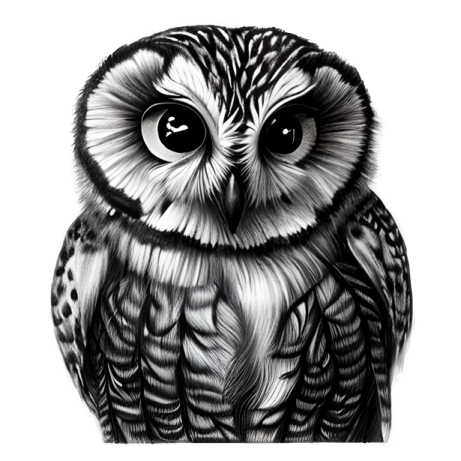 a black and white drawing of an owl