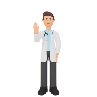 a male doctor in a white coat and black pants