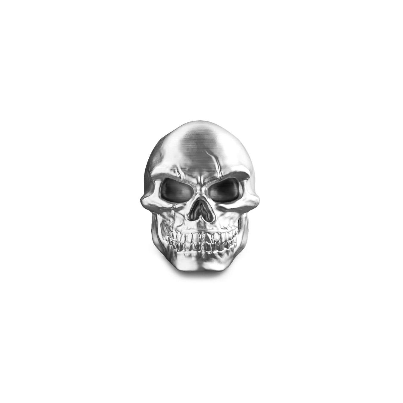 a silver skull on a white background